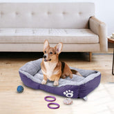 Kuber Industries Dog & Cat Bed|Super Soft Plush Top Pet Bed|Oxford Cloth Polyester Filling| Washable Dog Bed|Rectangular Cat Bed with Rise-Edge Pillow|QY036P-S|Purple(Pack of 6)